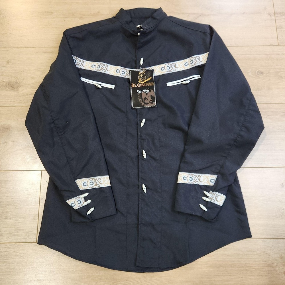 El General Shirt Mens Large Black Long Sleeve Western Toggle Front Embroidered